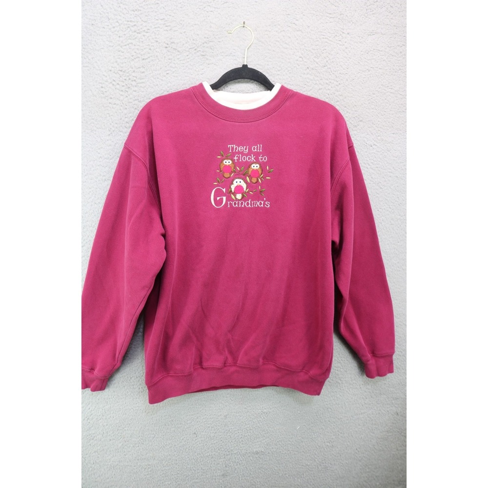 Vtg. M & C Sportswear Burgundy Sweatshirt-Large-"They All Flock to Grandma's"
